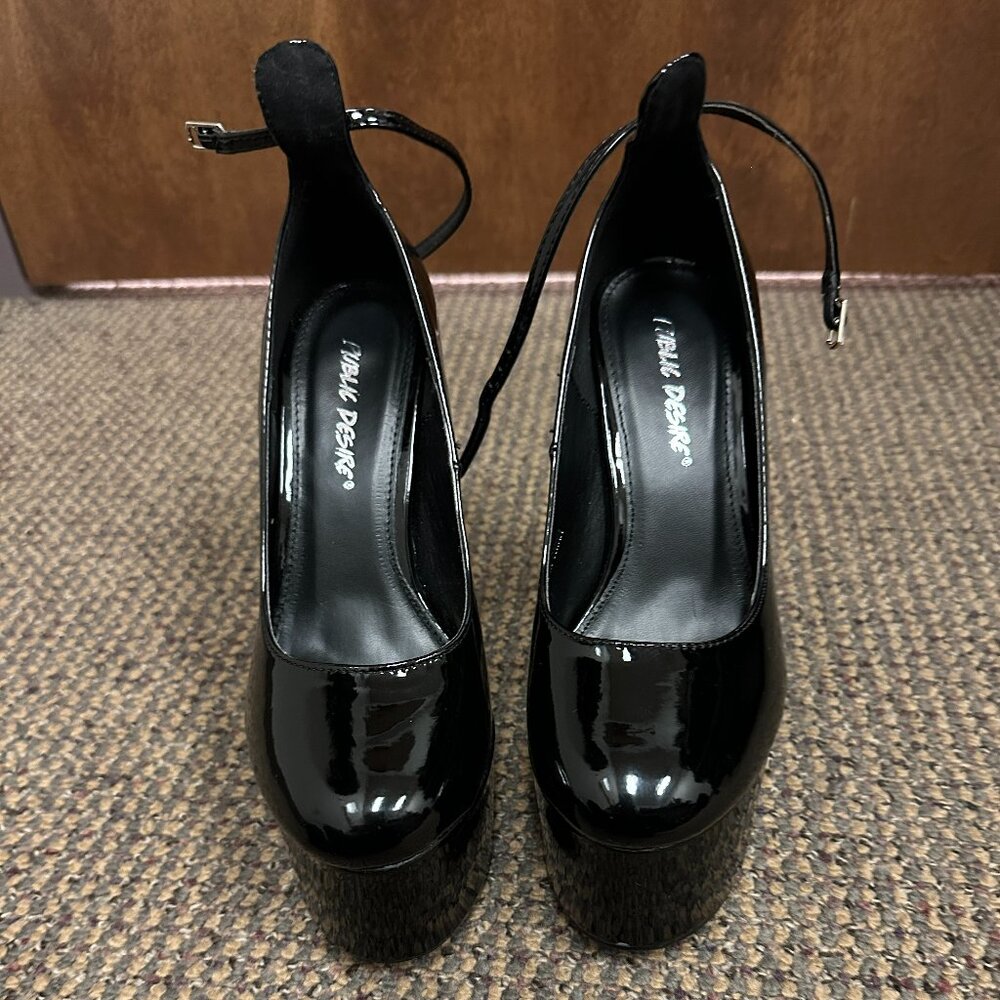 Public Desire Black Patent Heels - UK Size 3, US Size 5